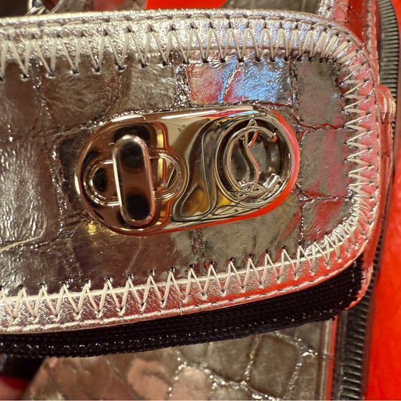 Christian Louboutin Lock Cool Metallic
Gunmetal Croc-Embossed Sporty flat Sandal - Picture 11 of 15